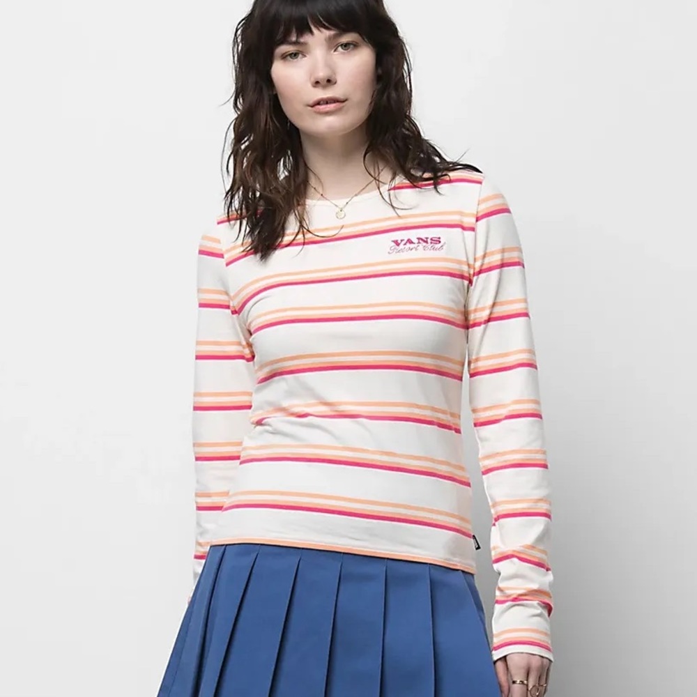 VANS New BACK CLUB LONG SLEEVE pink orange striped top Size Large NWT